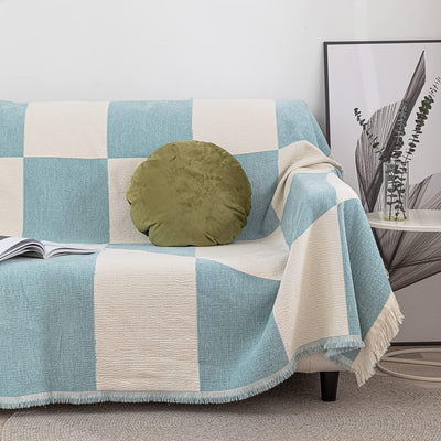 Luxury Boho Fall Throw Blanket for Couch - Woven Soft Cozy Cotton Throw, Decorative Aztec Blanket with Tassels for Bed,Sofa (50*60 Inches, Blue&White)