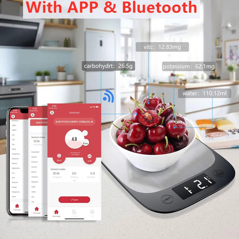 Clearance OZ/ML/G Kitchen Scale Stainless Steel Food Weighing Scale LED Display Bluetooth
