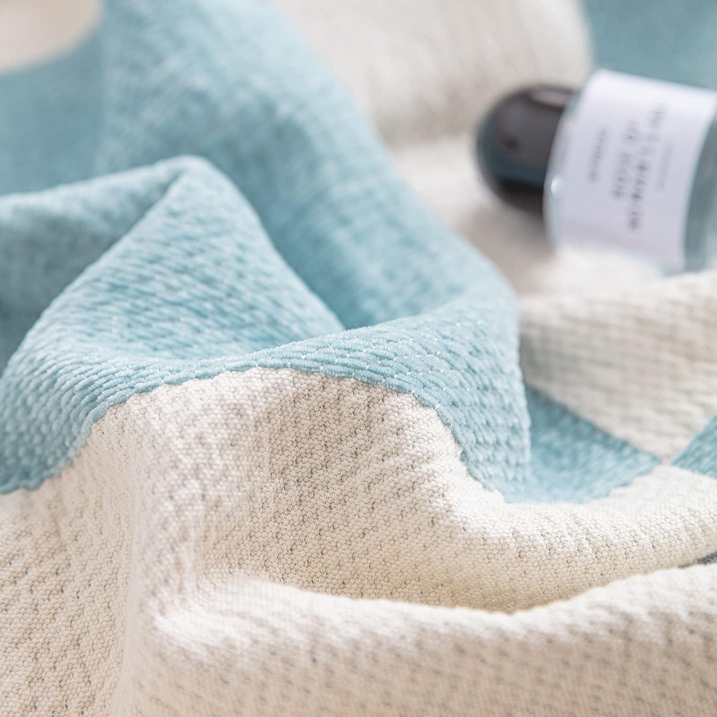 Luxury Boho Fall Throw Blanket for Couch - Woven Soft Cozy Cotton Throw, Decorative Aztec Blanket with Tassels for Bed,Sofa (50*60 Inches, Blue&White)