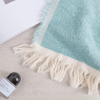 Luxury Boho Fall Throw Blanket for Couch - Woven Soft Cozy Cotton Throw, Decorative Aztec Blanket with Tassels for Bed,Sofa (50*60 Inches, Blue&White)