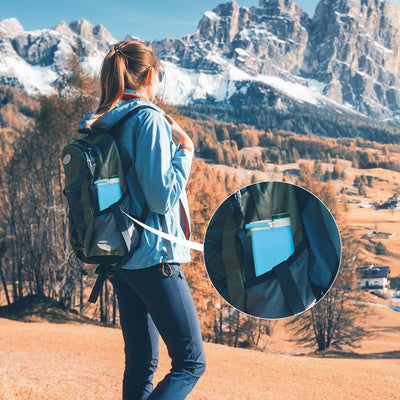 Collapsible Water Bottle, Portable Food Grade Silicone Foldable Travel Reusable Leak Proof Water Bottles for Traveling Running Fitness BPA Free, 20Oz, Blue