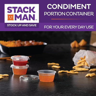 Clear Plastic Condiment Containers with Lids (100 Sets - 2 Oz.) Disposable Portion Containers, Jello Shot Cups, Snack Portion Cups