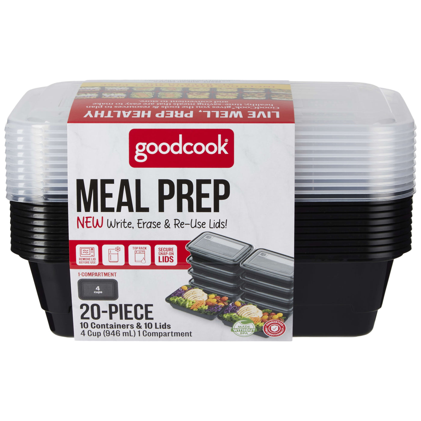 Meal Prep Food Storage Containers, Set of 10, Bpa-Free Single Compartment with Lids