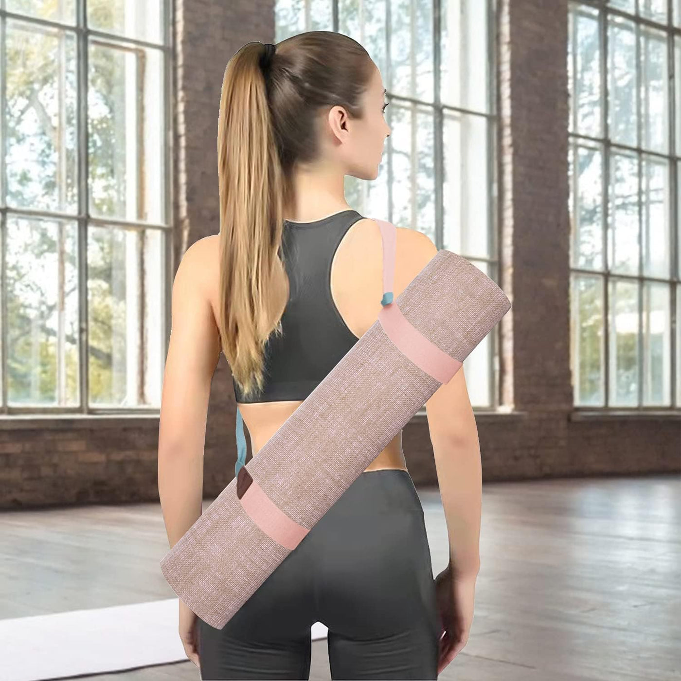 a Mat Strap/Sling Adjustable Exercise Mat Strap Carrier, Unique Macaron Style Colors, Made of Premium Polyester Cotton, Durable Delicate Texture Strap Only (Mintgreen+Pink)
