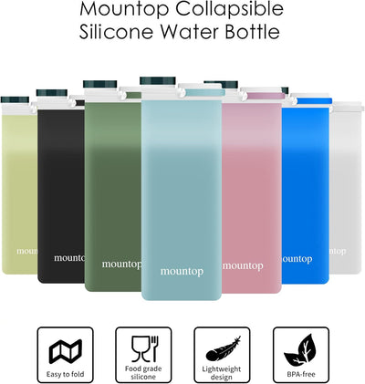 Collapsible Water Bottle, Portable Food Grade Silicone Foldable Travel Reusable Leak Proof Water Bottles for Traveling Running Fitness BPA Free, 20Oz, Blue