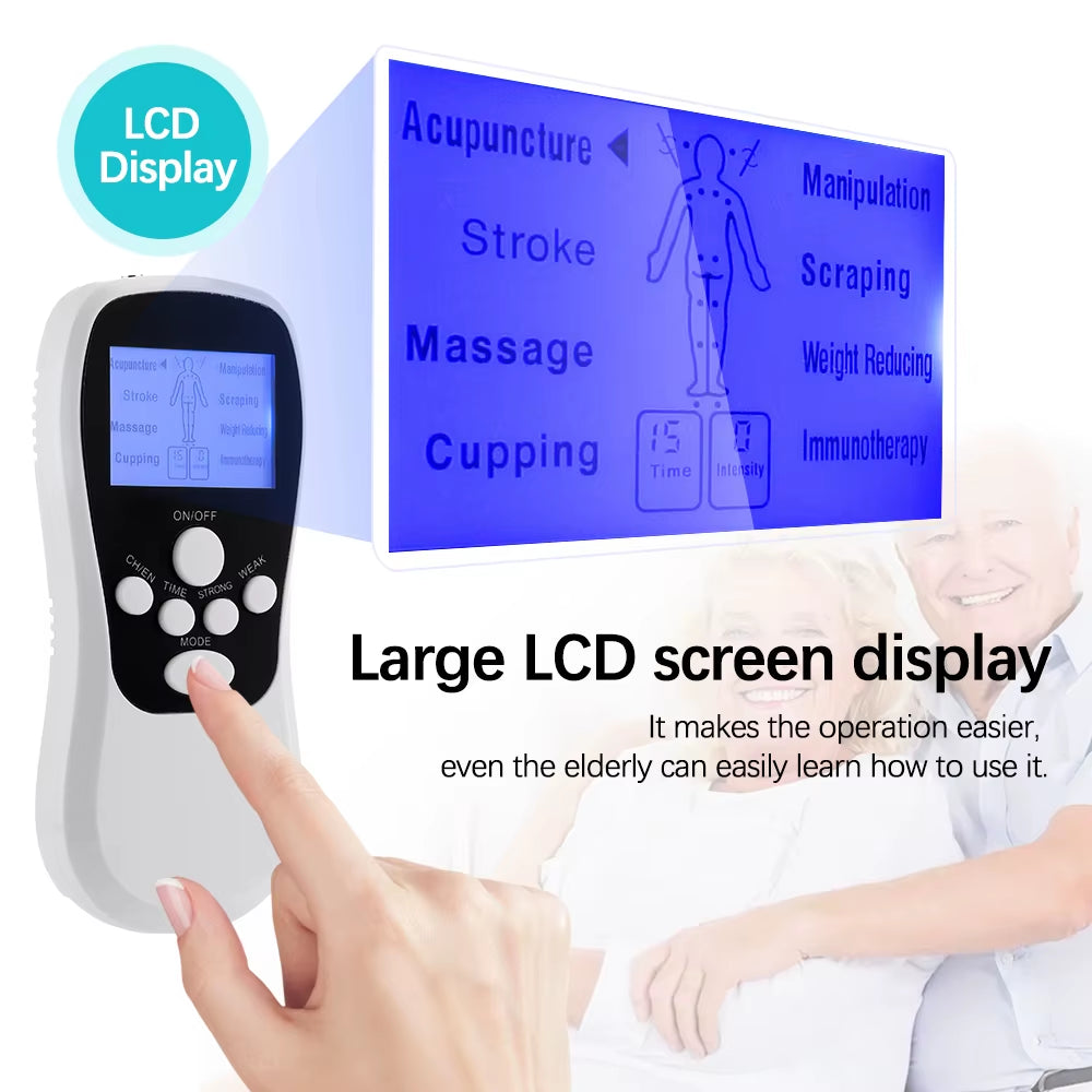 8 Modes Dual Channel Massager TENS EMS Unit 15 Intensity Muscle Stimulator for Pain Relief Therapy Electronic Pulse Massage