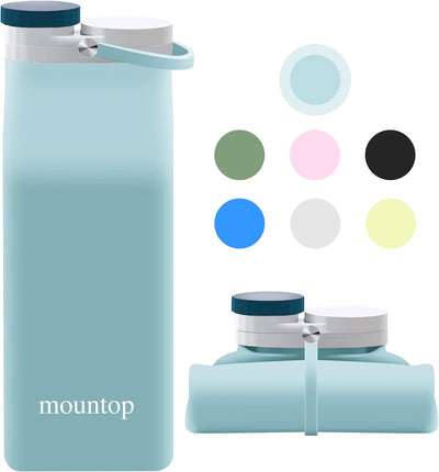 Collapsible Water Bottle, Portable Food Grade Silicone Foldable Travel Reusable Leak Proof Water Bottles for Traveling Running Fitness BPA Free, 20Oz, Blue
