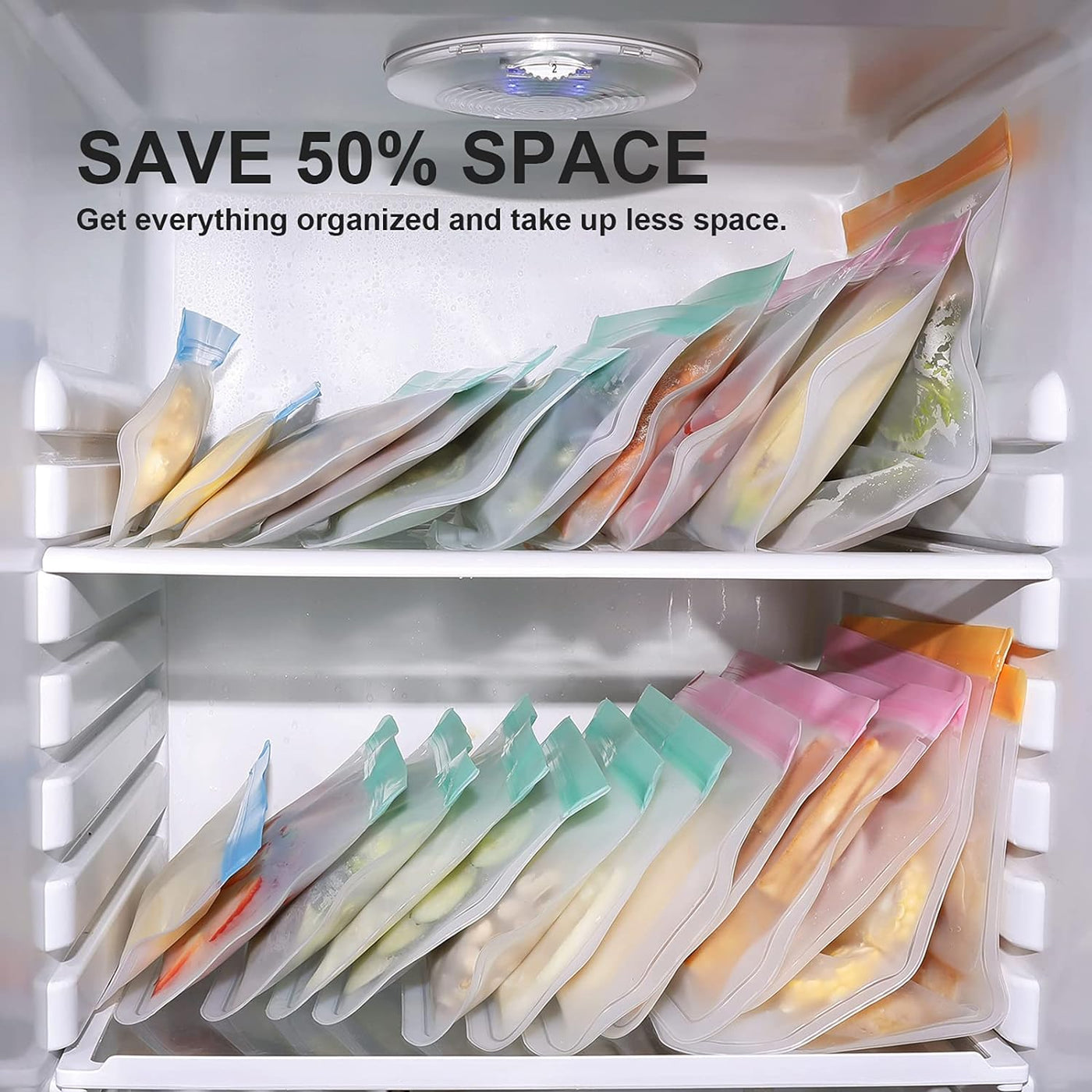 Reusable Freezer Bags - 24 Pack, 4 Gallon + 14 Sandwich + 6 Snack Bags, Leakproof Ziplock for Veggies, Fruits, Meat
