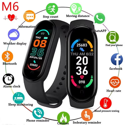 M6 Smart Watch Men Women Fitness Tracker Smartwatch Blood Pressure Heart Rate Monitor Fitness Band Smartbracelet for Android Ios
