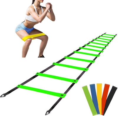 Agility Ladder-Speed Training Ladder Football Training Ladder with Resistance Bands for Teens Green