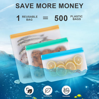 Reusable Freezer Bags - 24 Pack, 4 Gallon + 14 Sandwich + 6 Snack Bags, Leakproof Ziplock for Veggies, Fruits, Meat