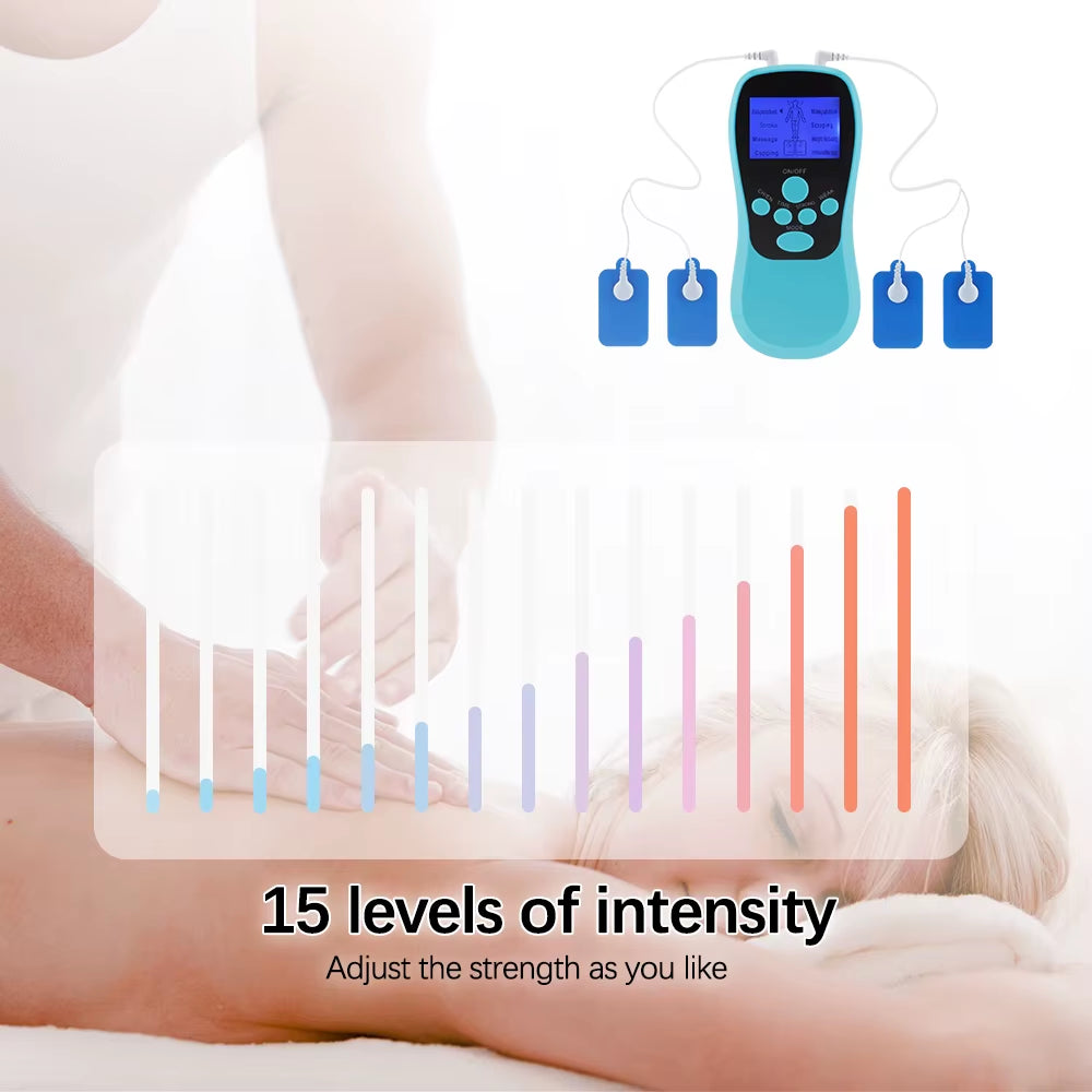 8 Modes Dual Channel Massager TENS EMS Unit 15 Intensity Muscle Stimulator for Pain Relief Therapy Electronic Pulse Massage